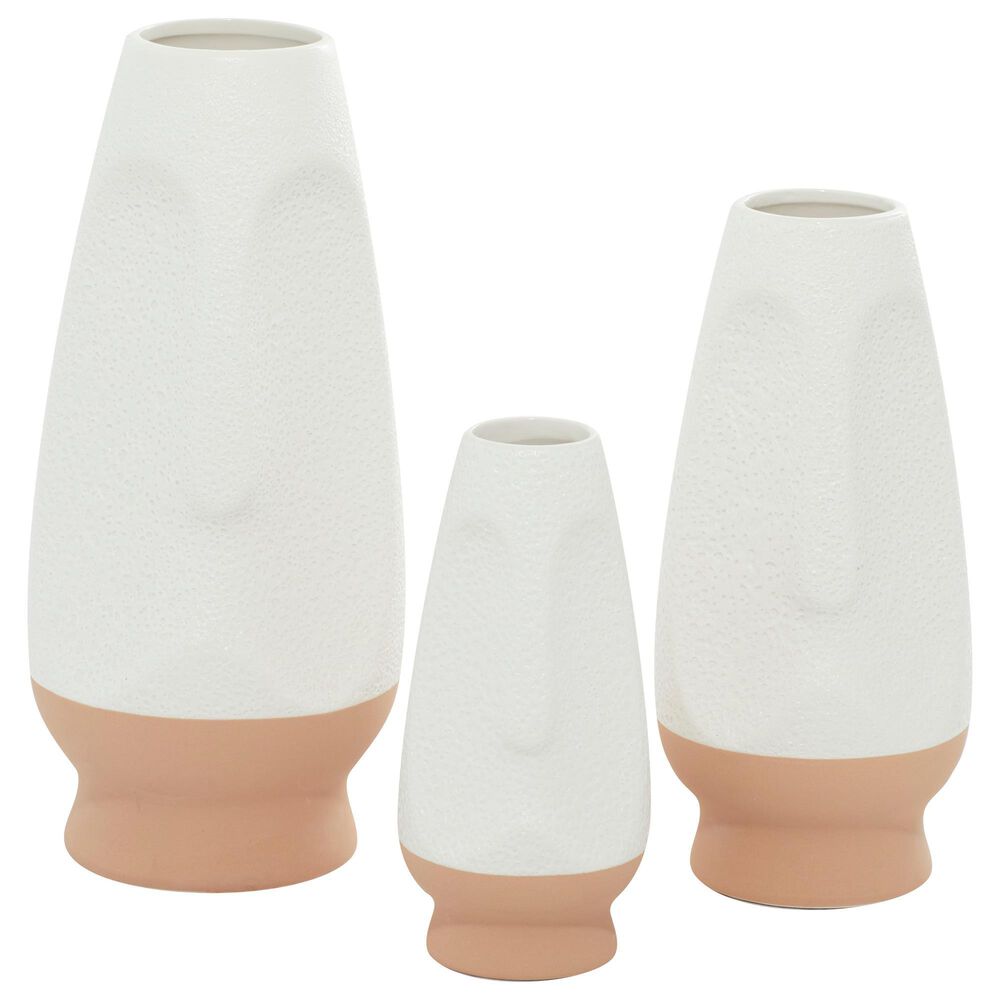 Maple and Jade Abstract Vase in White and Tan (Set of 3), , large