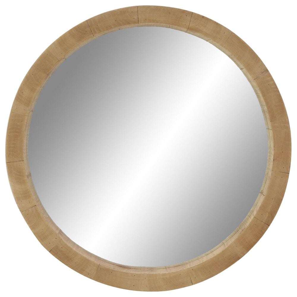 Maple and Jade 24" Round Wood Wall Mirror in Natural Brown, , large