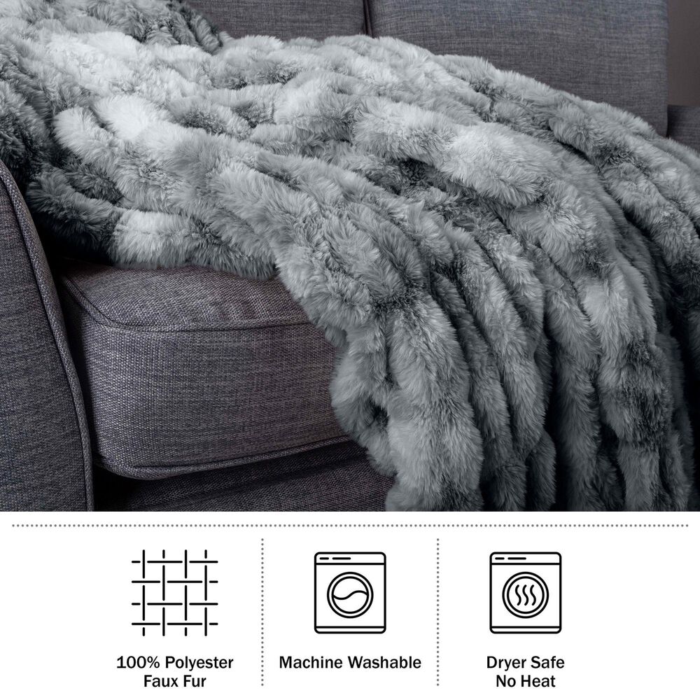 Timberlake 60" x 80" Ruched Faux Fur Throw Blanket in Silver, , large