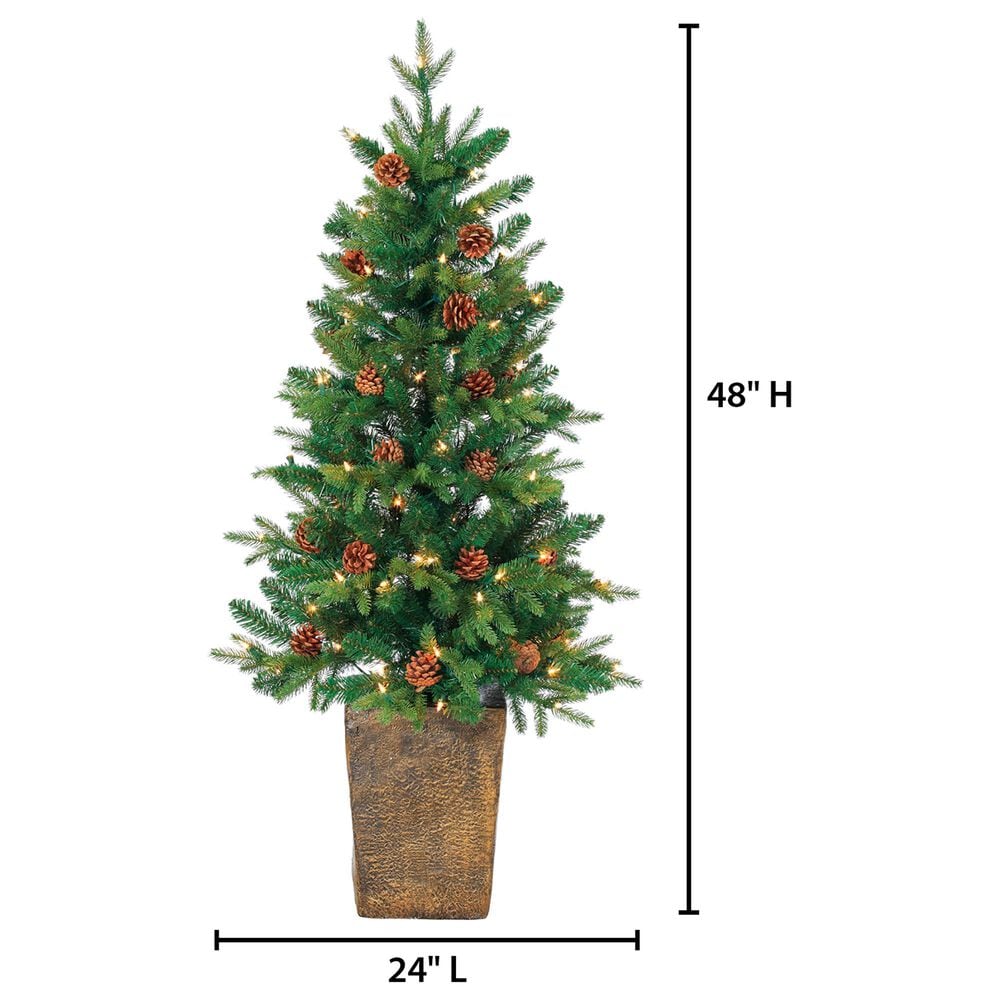 The Gerson Company 4&#39; Potted Pre-Lit Artificial Georgia Pine with White LED Lights in Green, , large