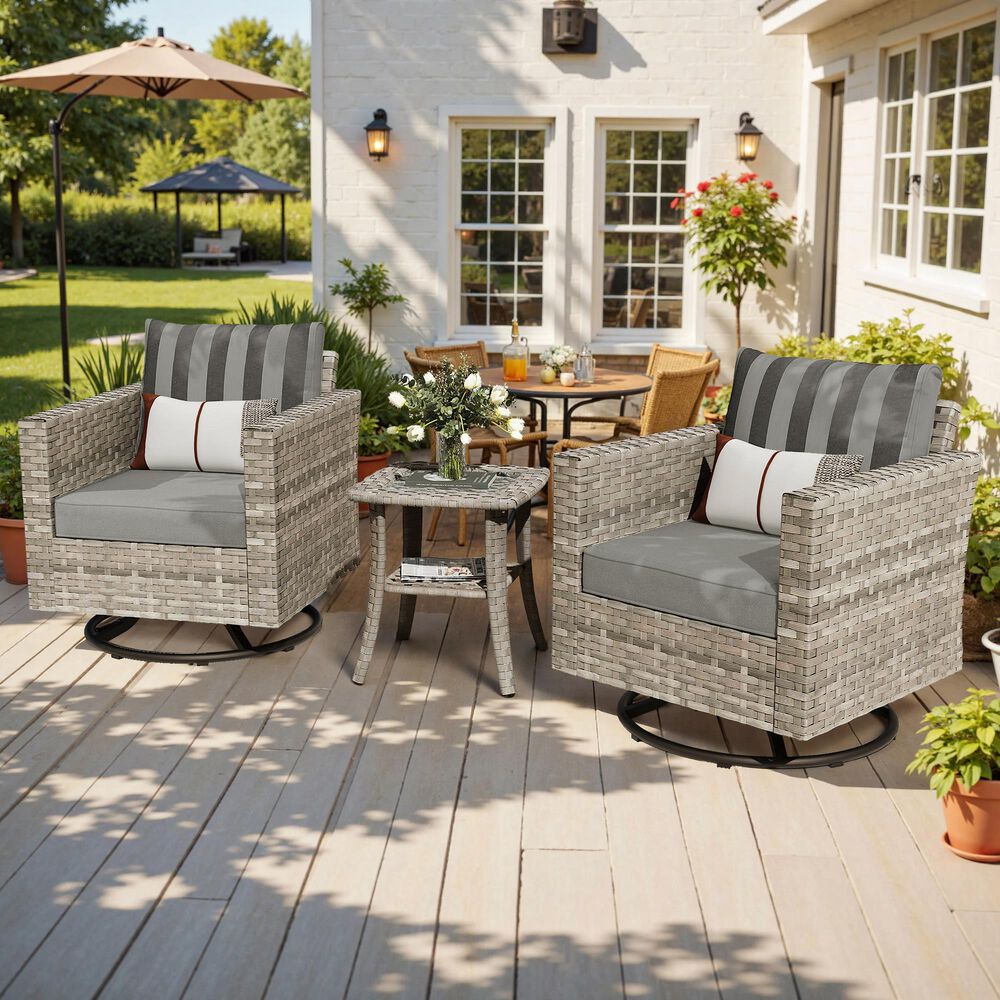 HOMLUX 3-Piece Outdoor Conversation Set in Dark Gray Stripes, , large