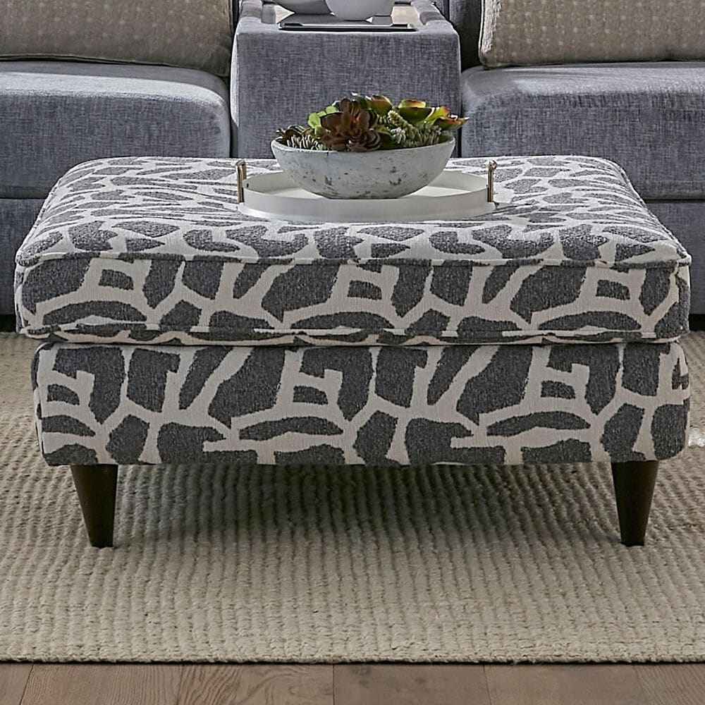 Xenia Scarborough Steel Accent Ottoman in Lilypad Charcoal, , large