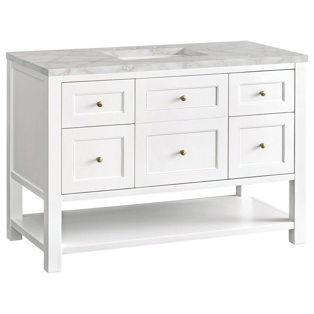 James Martin Vanities Breckenridge 48&quot; Single Bathroom Vanity in Bright White with 3 cm Victorian Silver Quartz Top and Rectangular Sink, , large