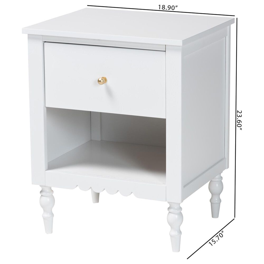 Baxton Studio Roni 1-Drawer Nightstand in White, , large