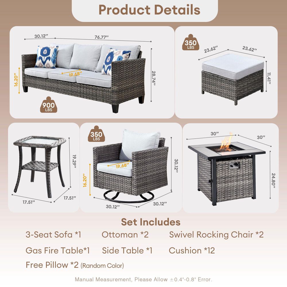 HOMLUX 7-Piece Patio Sofa Set in Gray, , large