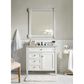 James Martin Vanities Brittany 36" Single Bathroom Vanity in Bright White with 3 cm Carrara White Marble Top and Rectangle Sink, , large