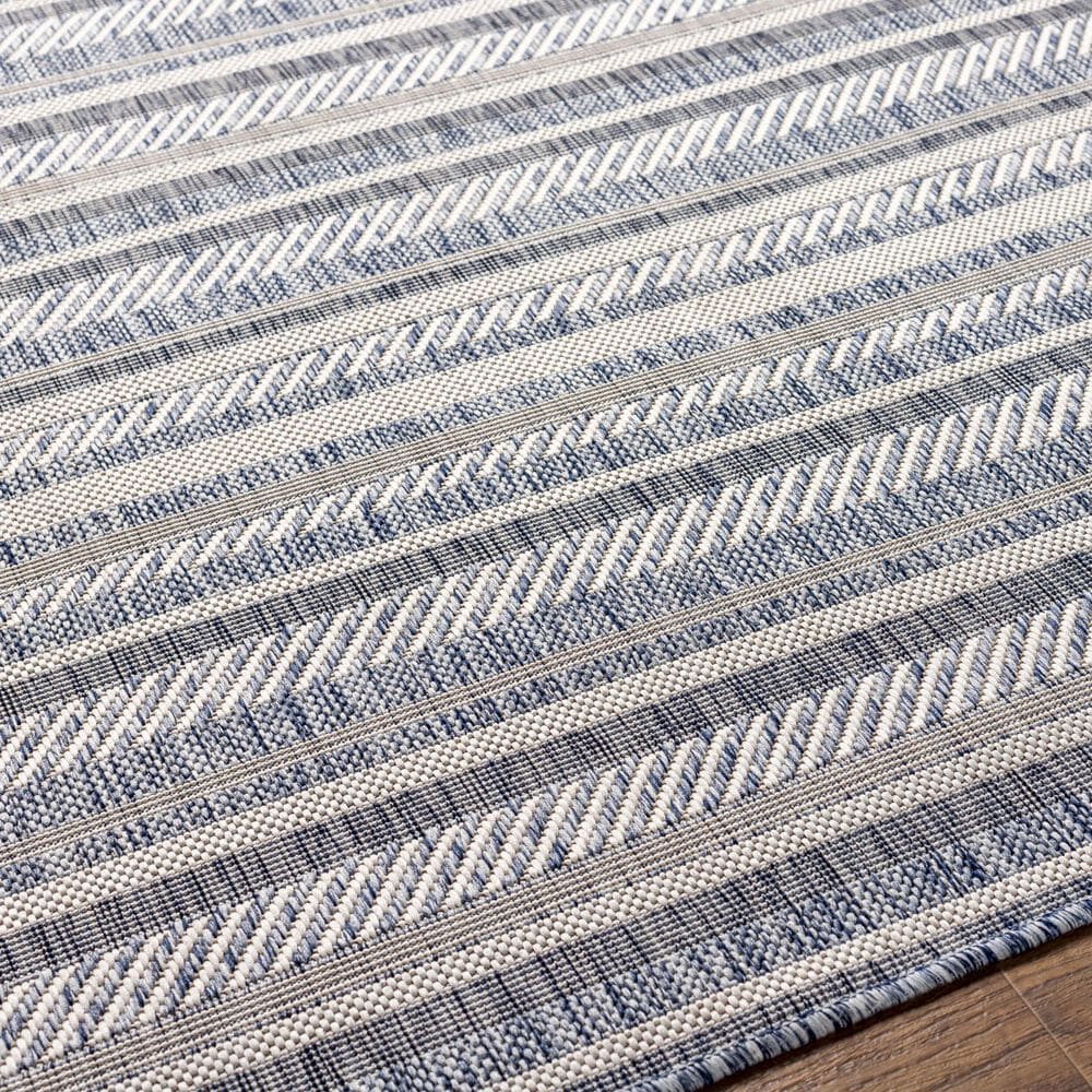 Surya Eagean EAG-2407 Navy, Blue, Pale Blue, Oatmeal, Gray, Off-White and Taupe 6&#39;7&quot; Square Indoor/Outdoor Area Rug, , large
