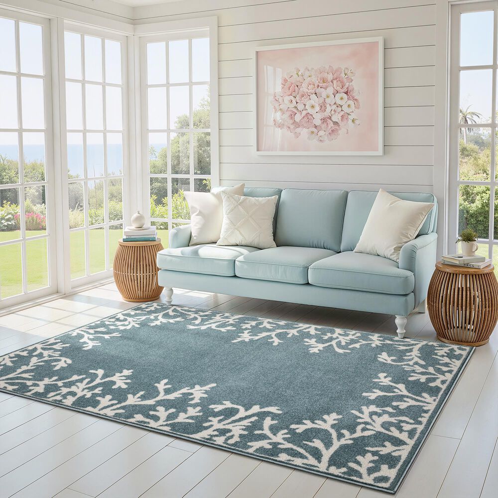 ROW by Oriental Weavers Quinn Coral Blue and Ivory 5'3" x 7' Area Rug, , large