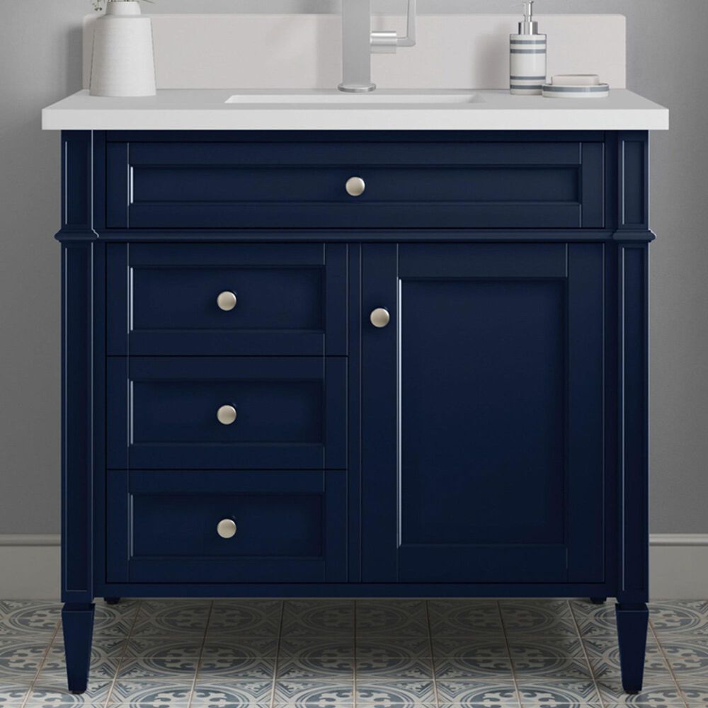 James Martin Vanities Brittany 36" Single Bathroom Vanity in Victory Blue with Single Hole 3 cm White Zeus Quartz Top and Rectangular Sink, , large