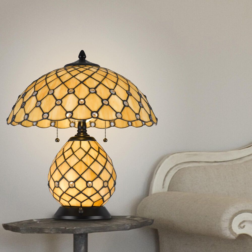 Cal Lighting Valetta Tiffany Table Lamp in Amber and Black, , large