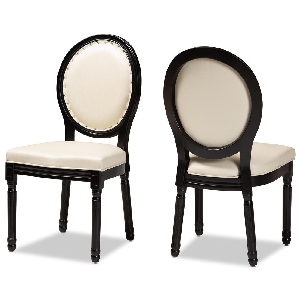 Baxton Studio Louis Side Chair with Beige Faux Leather in Black (Set of 2), , large