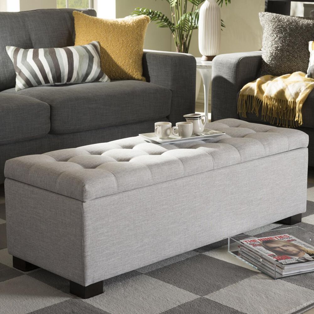 Baxton Studio Roanoke Upholstered Storage Ottoman Bench in Grayish Beige, , large