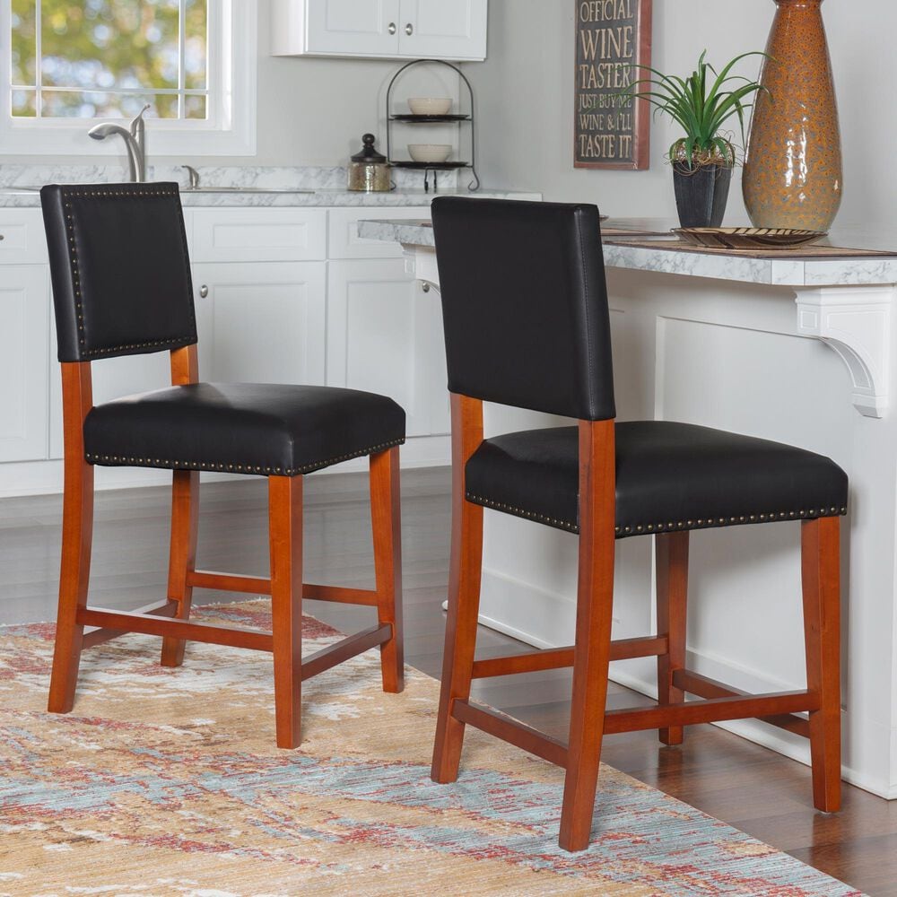 Linden Boulevard Brook Counter Stool with Black Upholstery in Cherry, , large