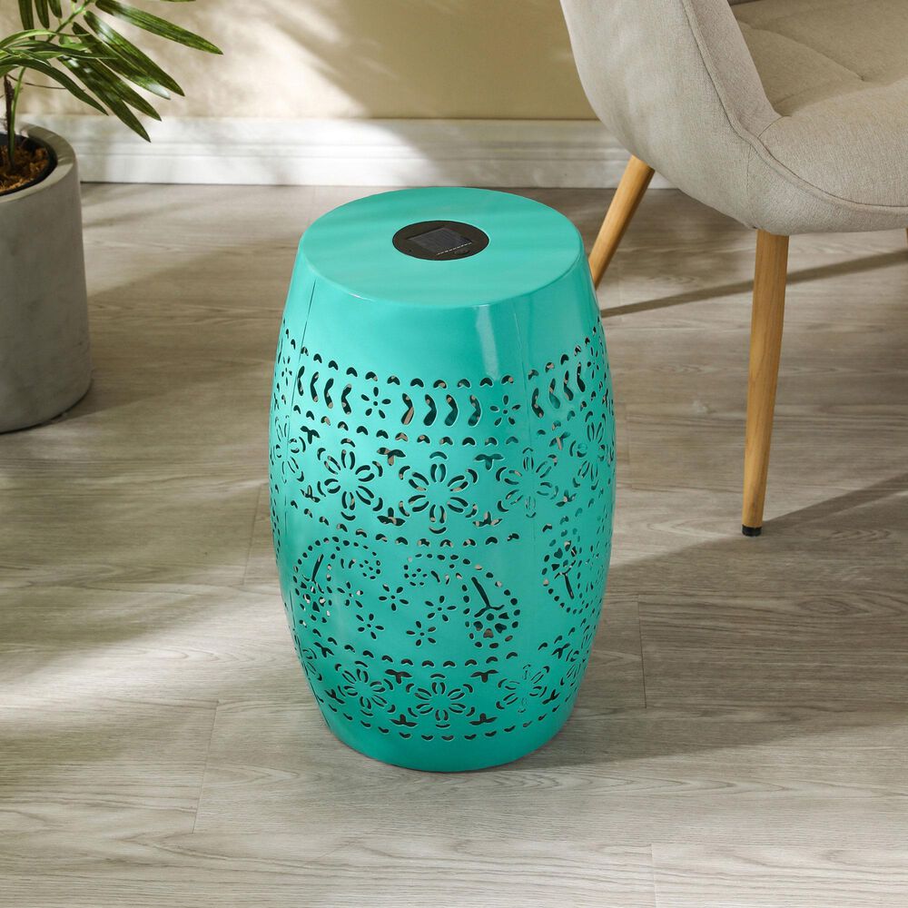 Hearth and Haven Outdoor Side Table with Built-In Solar Battery in Teal, , large