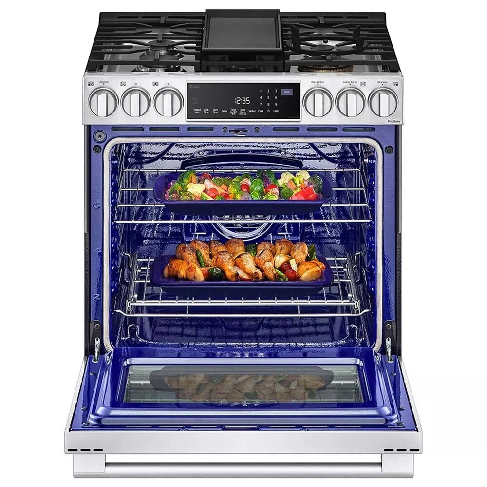 LG Studio 30" Smart Slide-in Dual Fuel Range with 5 Burners in Stainless Steel, , large