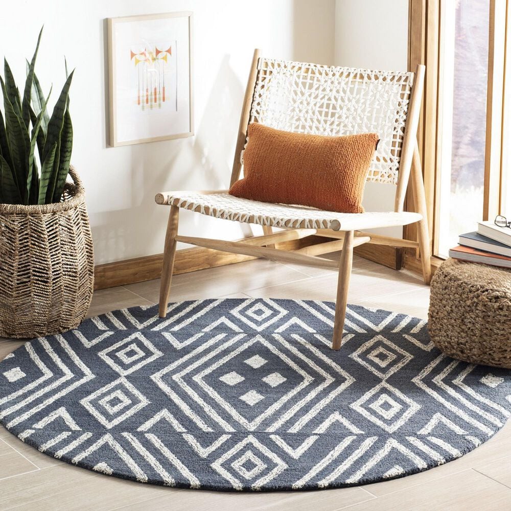 Safavieh Micro-Loop 5&#39; Round Navy and Blue Area Rug, , large