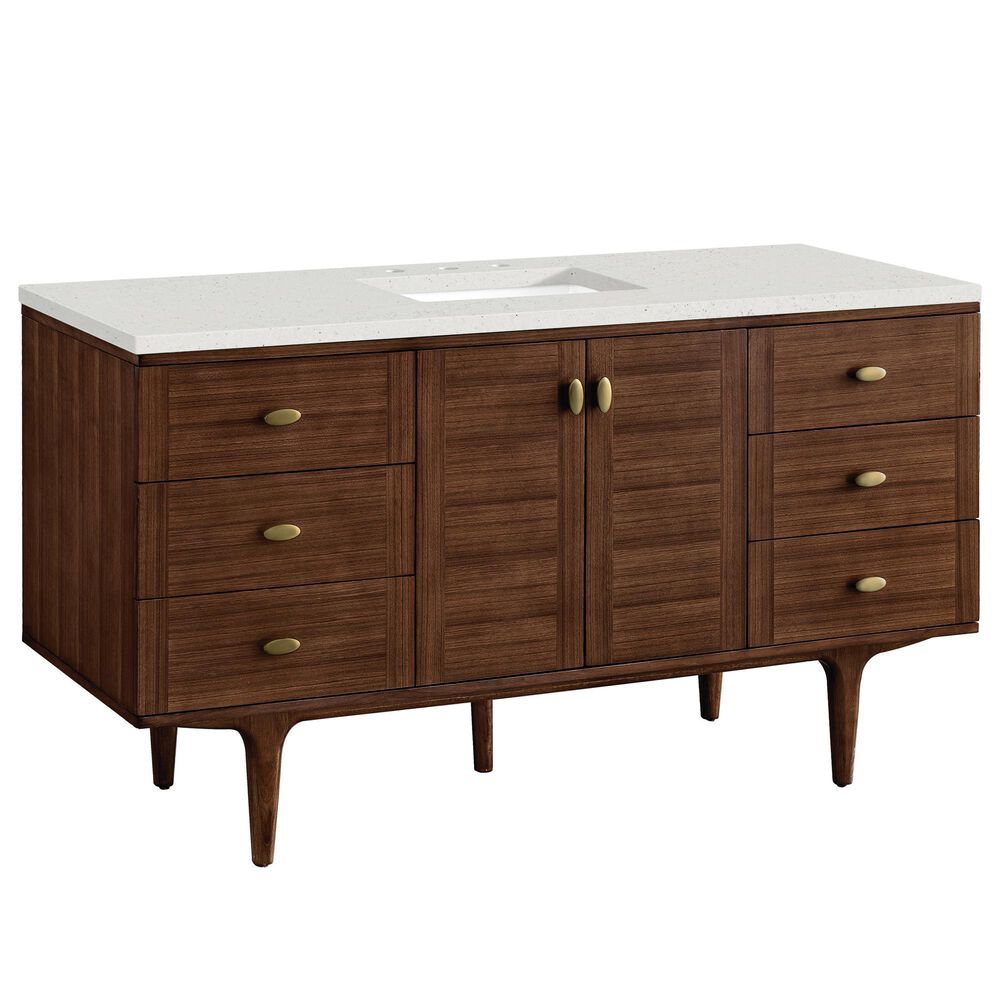 James Martin Vanities Amberly 60" Single Bathroom Vanity in Mid-Century Walnut with 3 cm Lime Delight Quartz Top and Rectangular Sink, , large