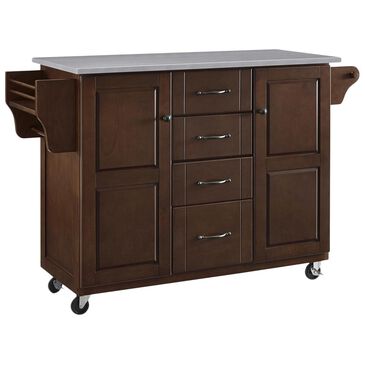Crosley Furniture Eleanor Kitchen Island in Mahogany with Stainless Steel Top, , large