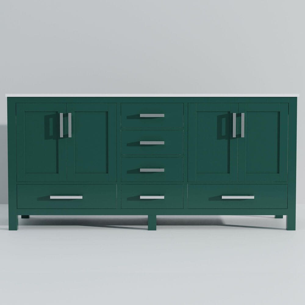 Lexora Home Jacques 72&quot; Double Bathroom Vanity in Green with 2 cm White Cultured Marble Top and Rectangular Sinks, , large