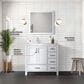 Lexora Home Jacques 36" Left Offset Single Bathroom Vanity in White with 2 cm White Carrara Marble Top and Rectangular Sink, , large