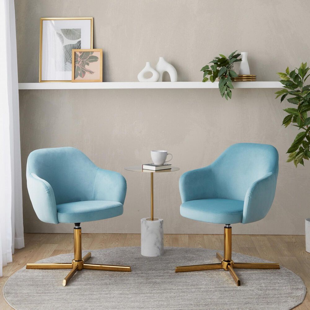 Lumisource Buena Swivel Accent Chair in Light Blue, , large
