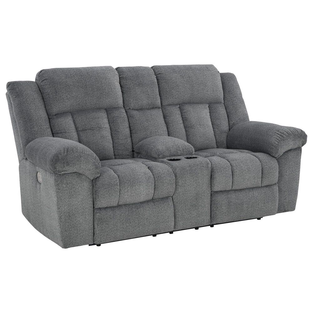 Ashley Tip-Off Power Reclining Loveseat in Slate, , large