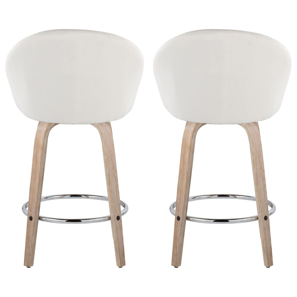 LumiSource Matisse 26" Swivel Counter Stool with Cream Fabric Upholstery in Whitewashed and Chrome (Set of 2), , large