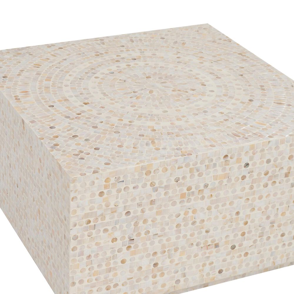Linon Home Decor Partia Capiz Square Coffee Table in Cream, , large