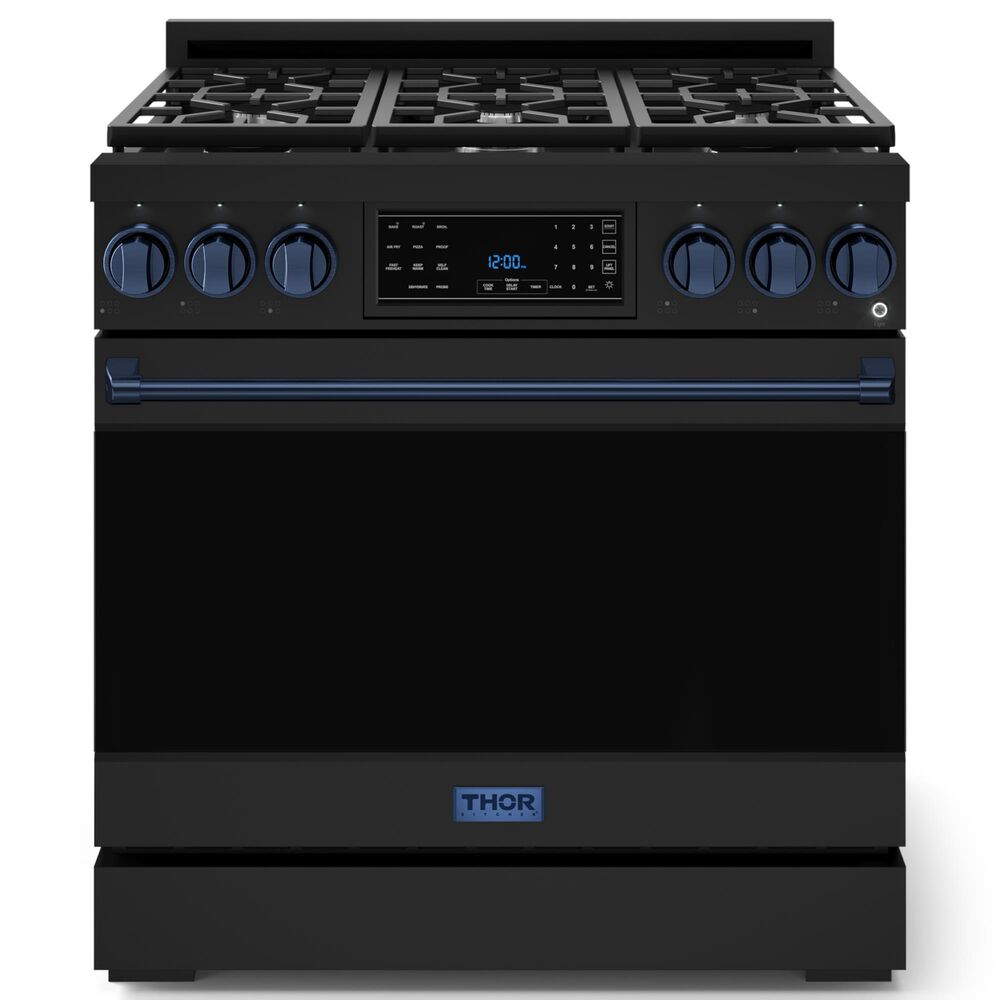 THOR KITCHEN Gordon Ramsay 6 Cu. Ft. 36" Professional Natural Gas Range with Navy Blue Handle Kit in Black, , large