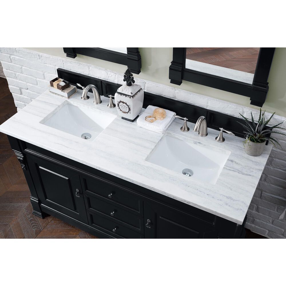James Martin Vanities Brookfield 60&quot; Double Bathroom Vanity in Antique Black with 3 cm Arctic Fall Solid Surface Top and Rectangle Sink, , large