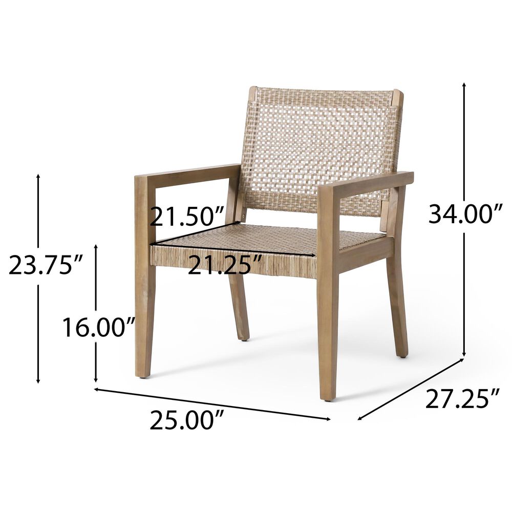 Hearth and Haven Outdoor Wood and Flat Wicker Club Chair in Light Brown (Set of 2), , large