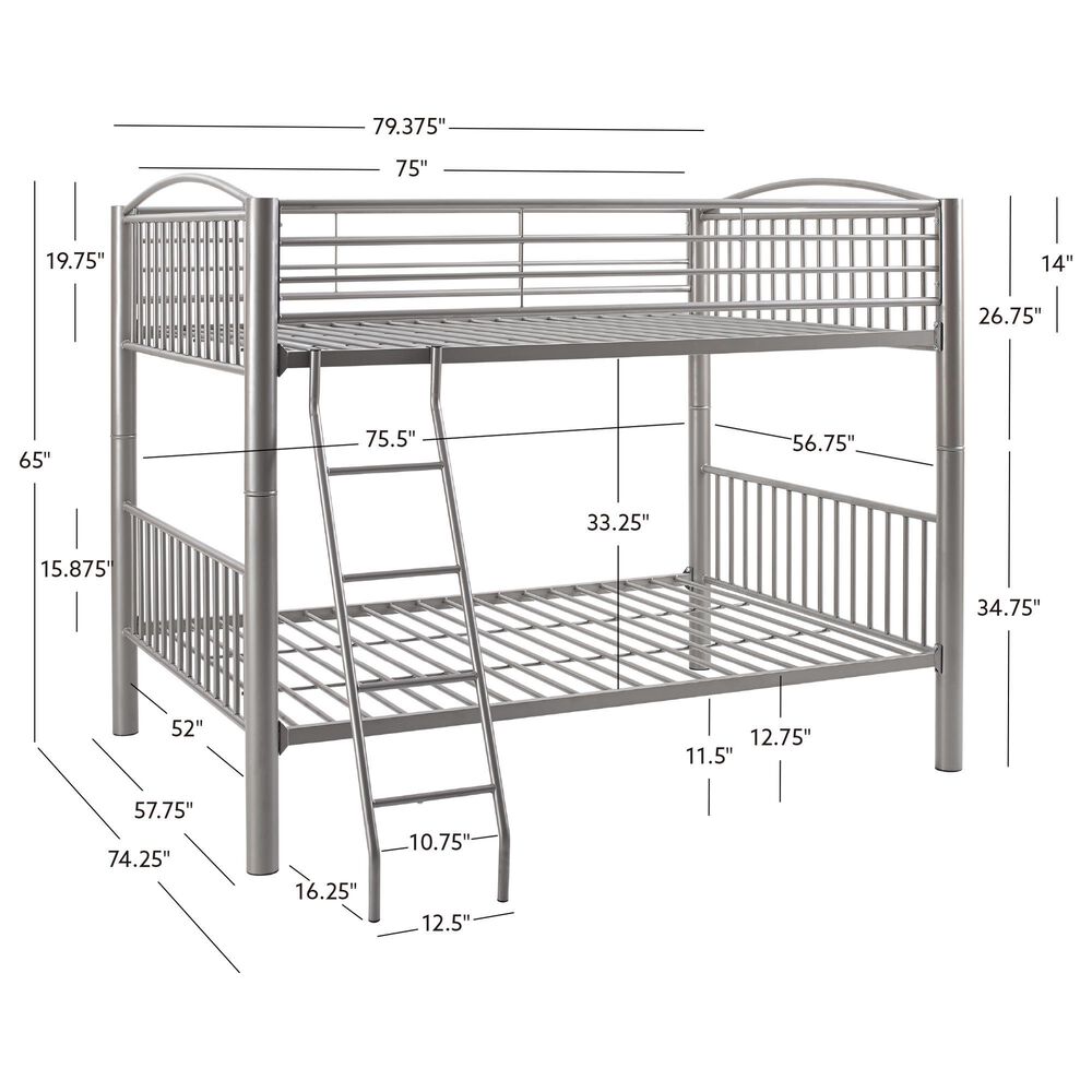 Linon Home Decor Heavy Full Over Full Bunk Bed in Pewter, , large