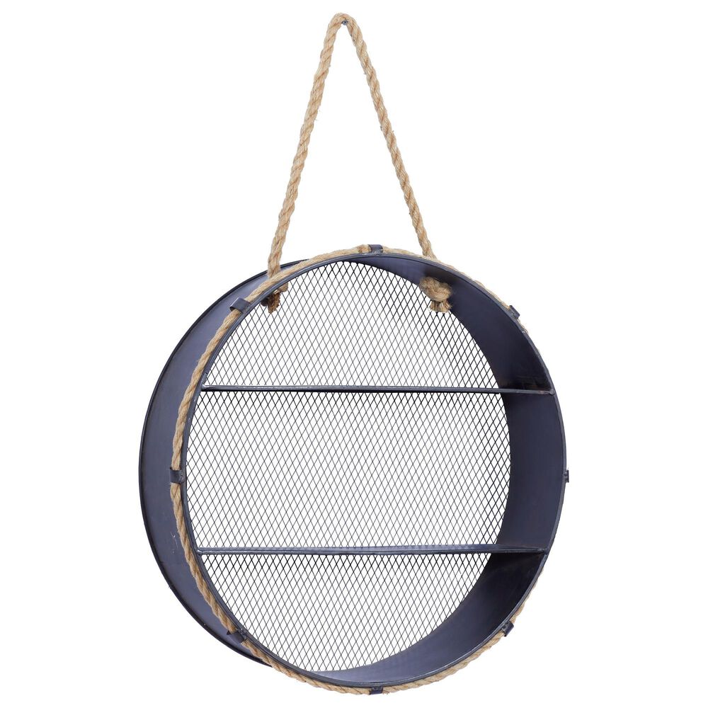 Maple and Jade 24" Round Wall Shelf in Black, , large