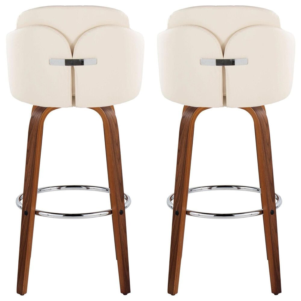 LumiSource Dahlia Swivel Bar Stool with Cream Faux Leather Upholstery in Walnut and Chrome (Set of 2), , large