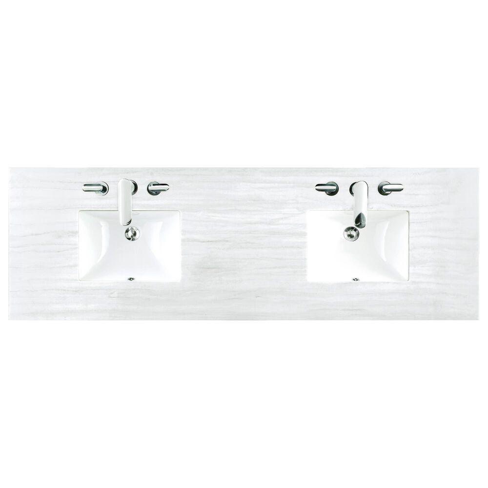 James Martin Vanities Solene 72&quot; Double Bathroom Vanity in Seaside Oak with 3 cm White Arctic Fall Solid Surface Top and Rectangular Sinks, , large