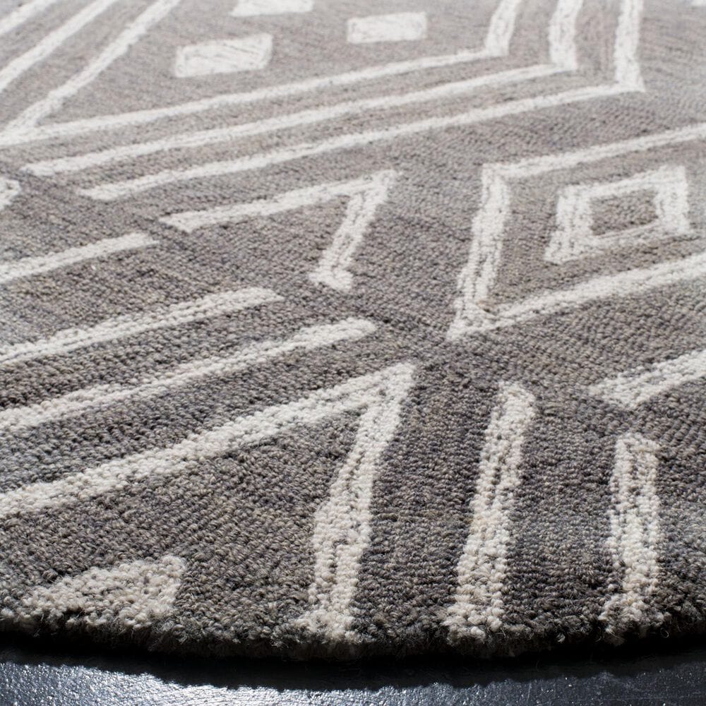 Safavieh Micro-Loop Southwestern 5&#39; Round Grey and Ivory Area Rug, , large