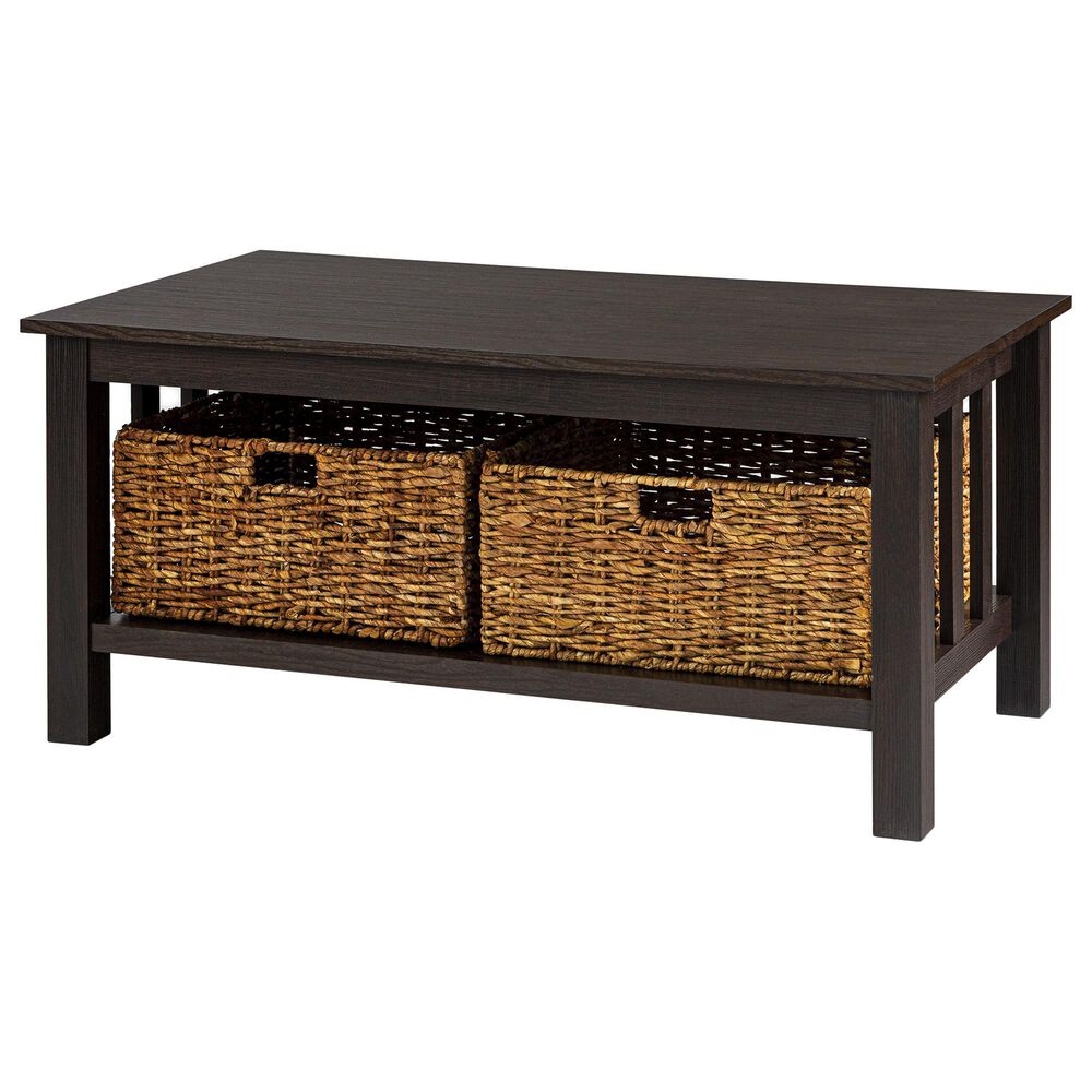 Walker Edison Mission Storage Coffee Table with Baskets in Espresso, , large