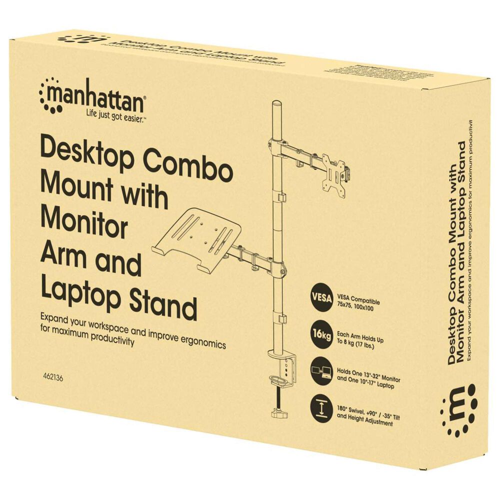 Manhattan Desktop Combo Mount with Monitor Arm and Laptop Stand in Black, , large