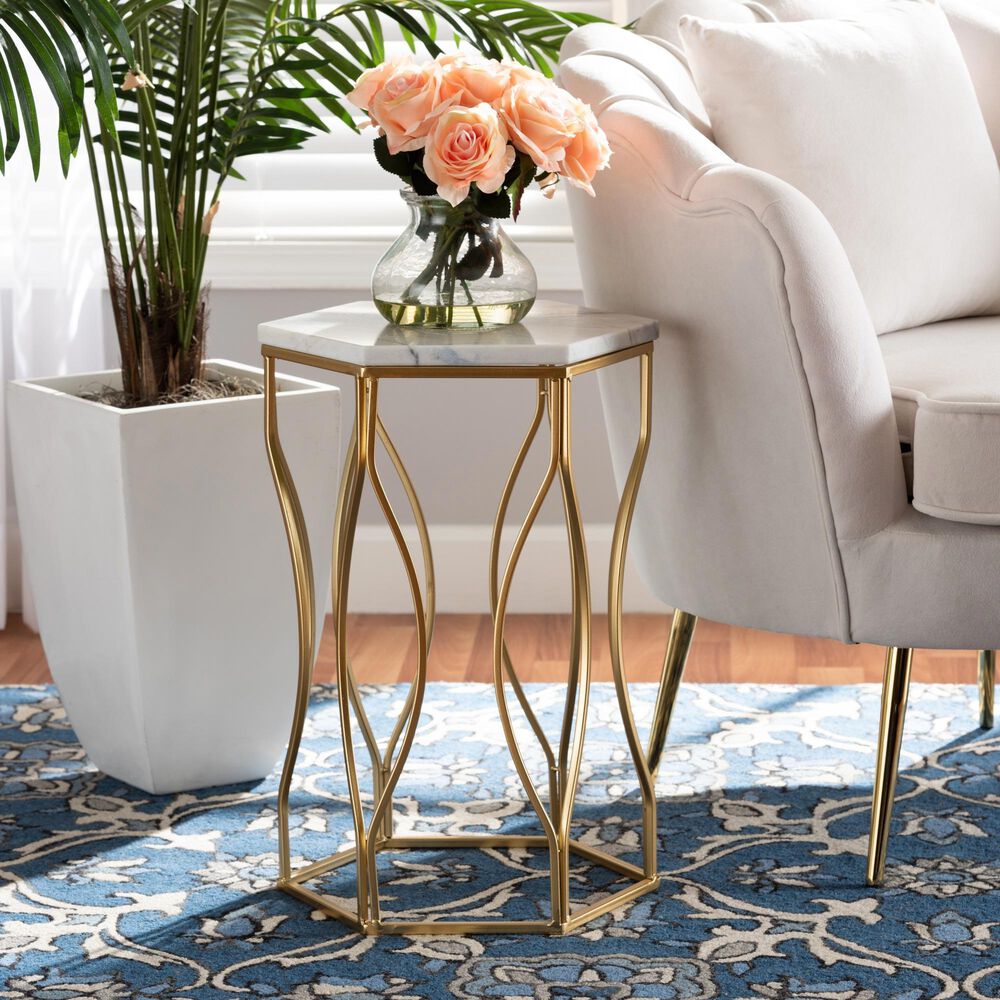 Baxton Studio Kalena End Table in White and Gold, , large