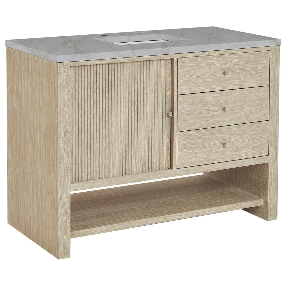 James Martin Vanities Marigot Single 48" Single Vanity in Sun-washed Oak with 3 cm Victorian Silver Quartz Top, , large