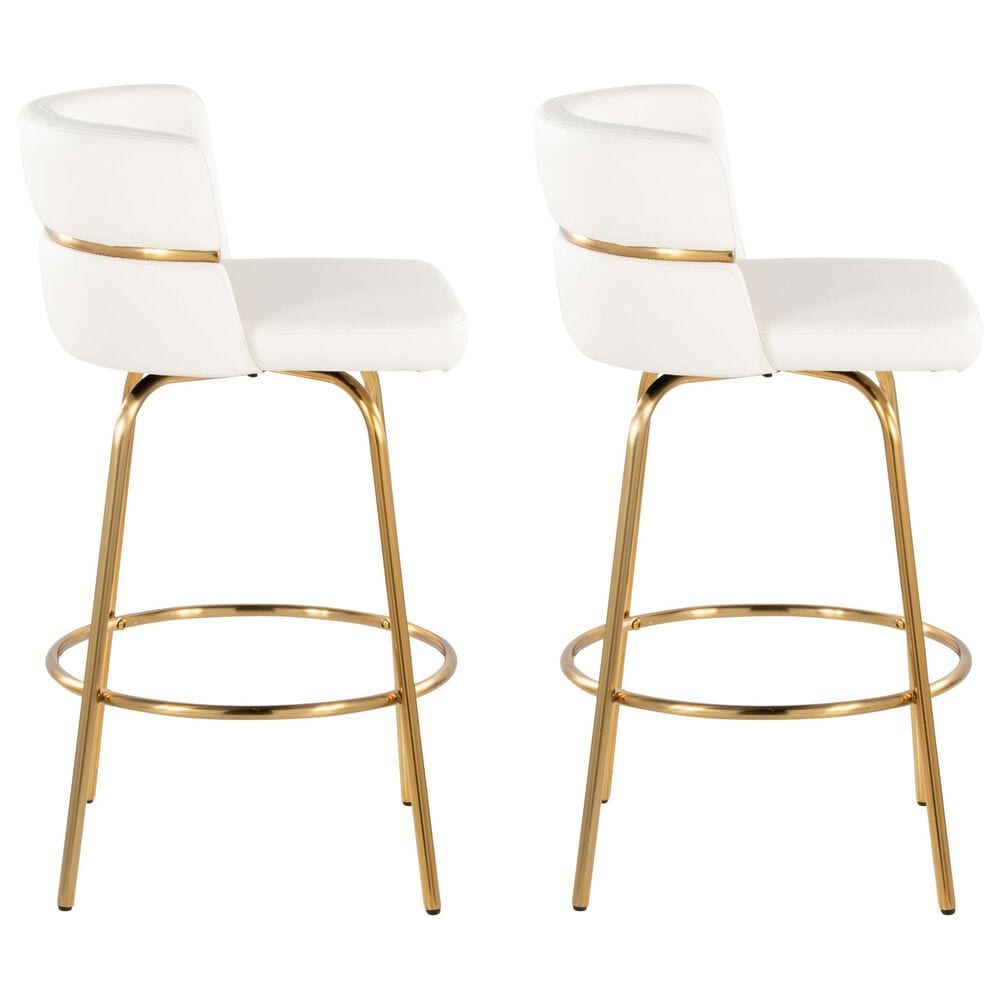 LumiSource Cinch 26" Swivel Counter Stool with White Upholstery in Gold (Set of 2), , large