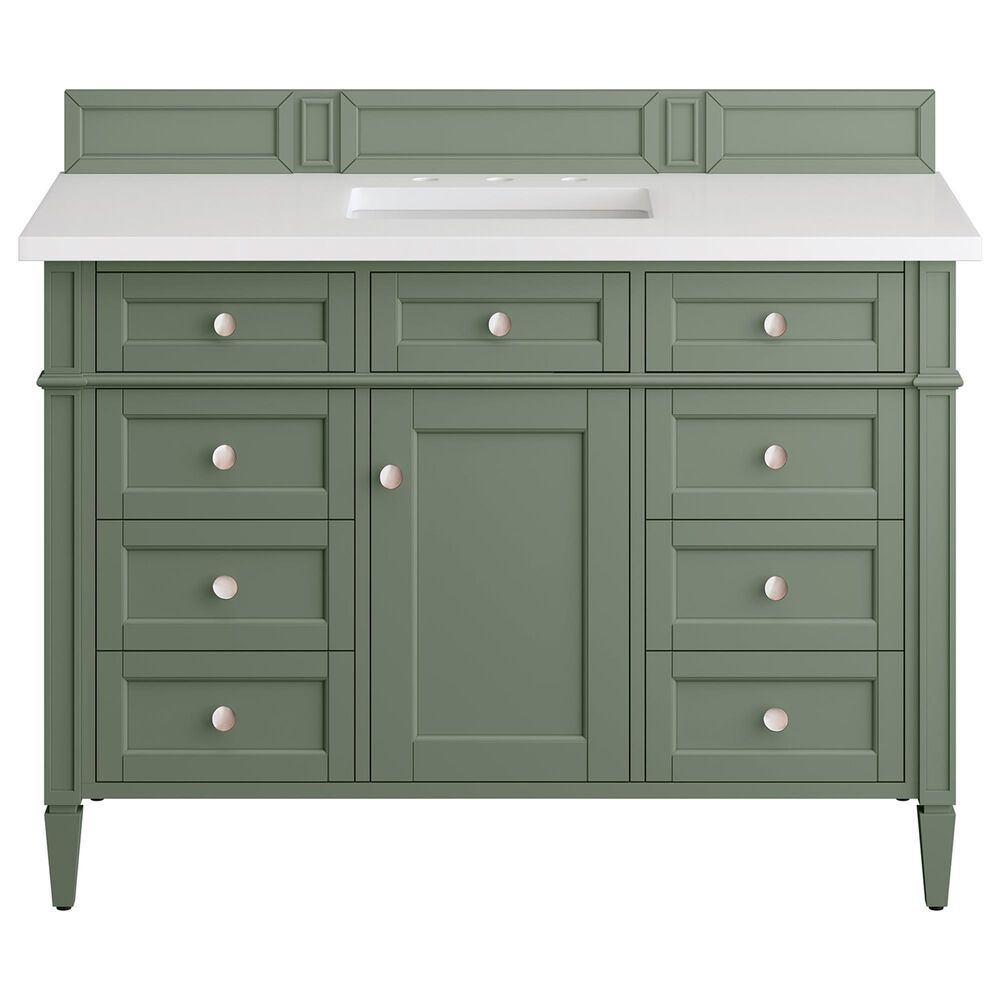 James Martin Vanities Brittany 48" Single Bathroom Vanity in Smokey Celadon with 3 cm White Zeus Quartz Top and Rectangular Sink, , large