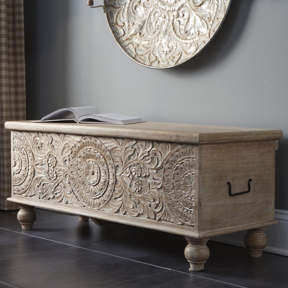 Ashley Fossil Ridge Storage Bench in Antique White, , large