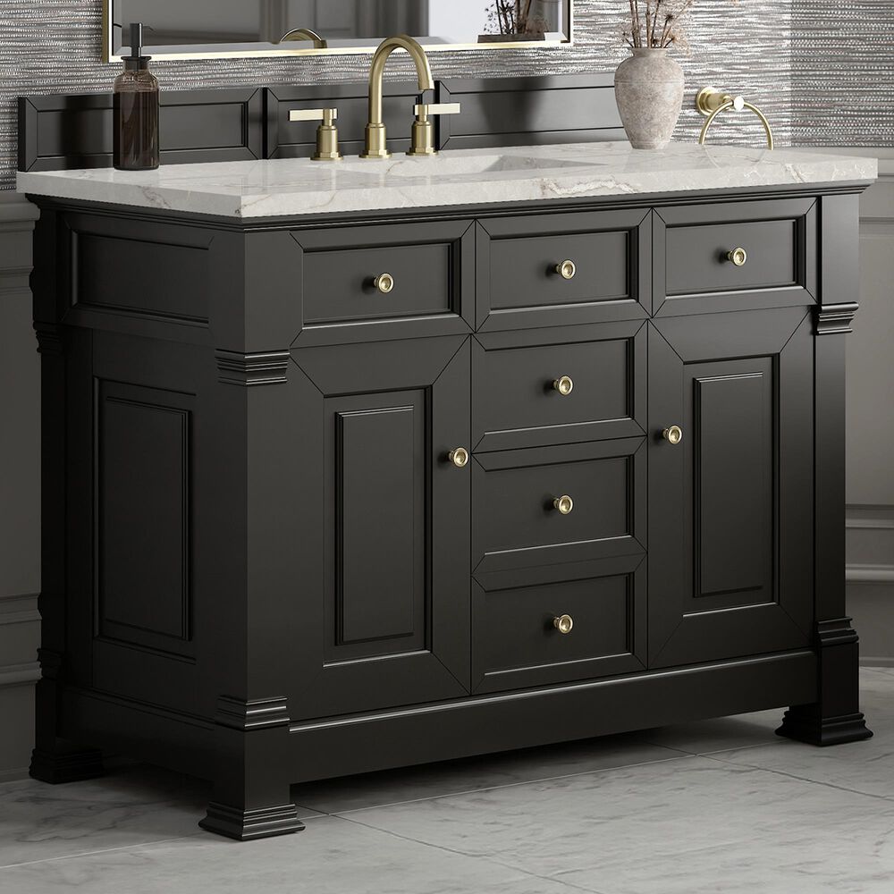 James Martin Vanities Brookfield 48&quot; Single Bathroom Vanity in Black Onyx with 3 cm Victorian Silver Quartz Top and Rectangular Sink, , large