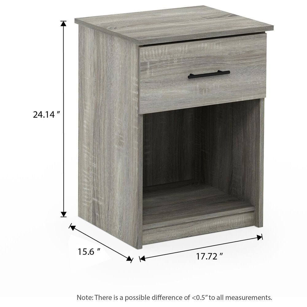 HOMLUX 1-Drawer Modern Nightstand with Bar Handle in French Oak Grey (Set of 2), , large