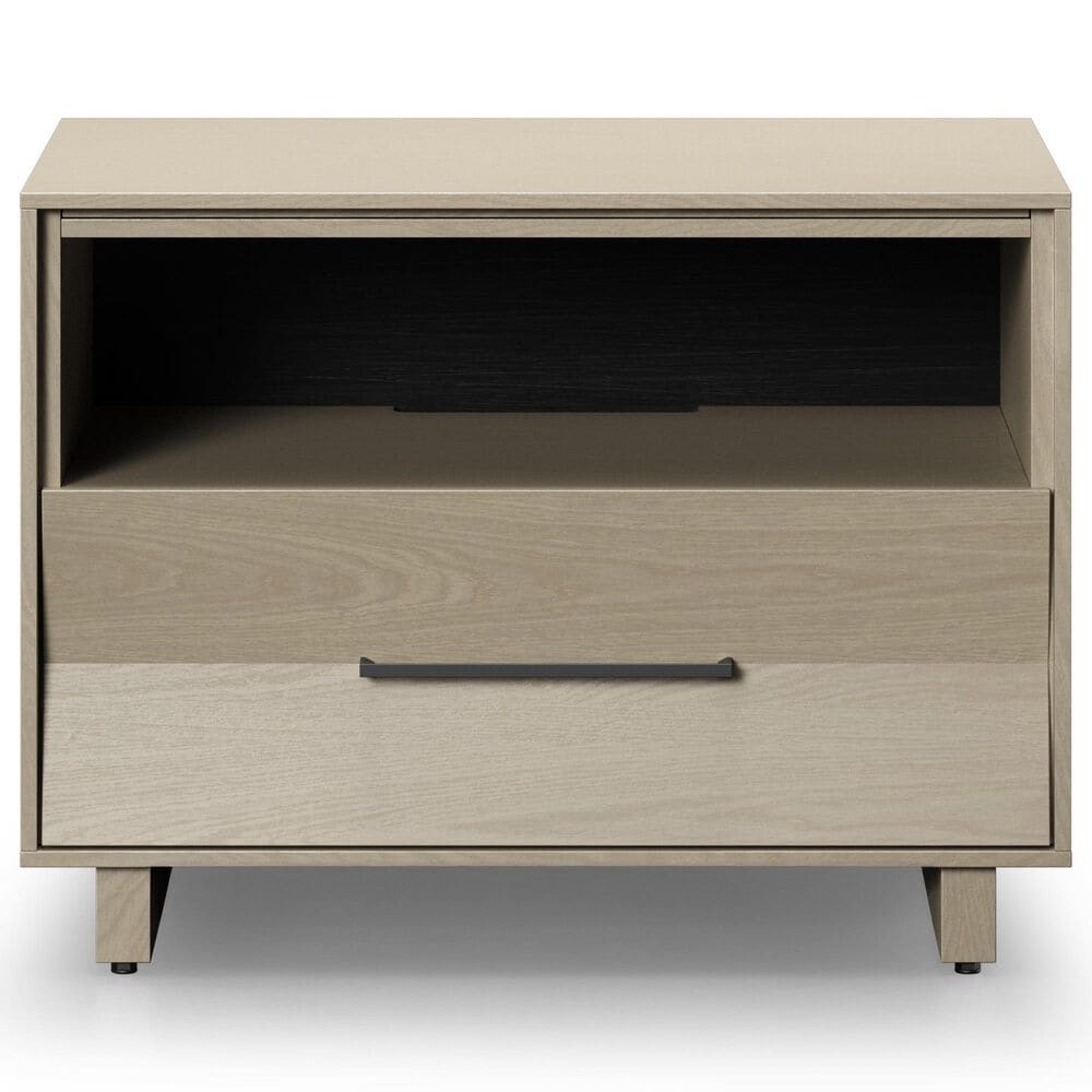 BDI Kara Queen Platform Bed and Two Nightstands in Washed Oak, , large