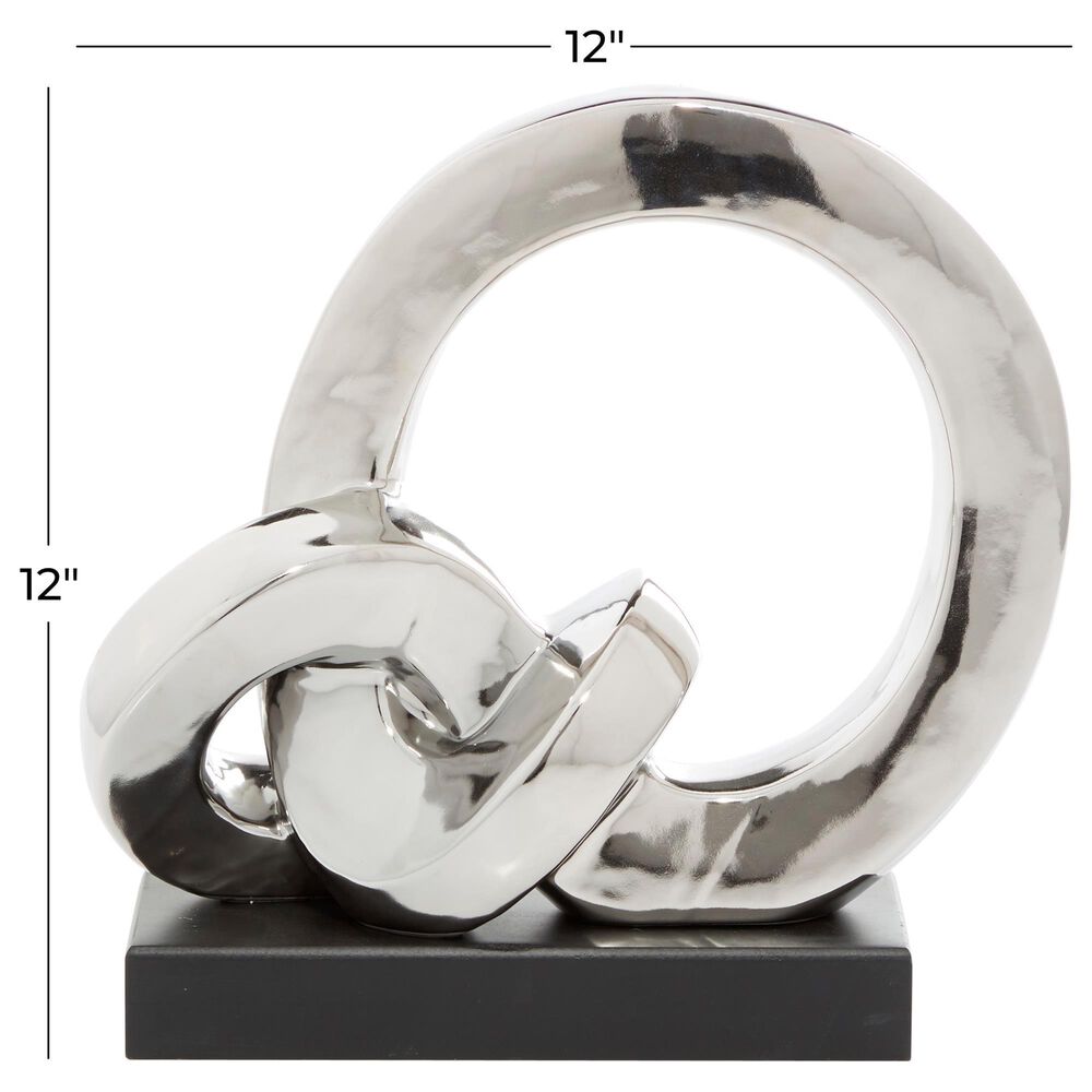 Maple and Jade 12&quot; Abstract Twisted Circular Interlocking Chain Sculpture in Silver and Black, , large