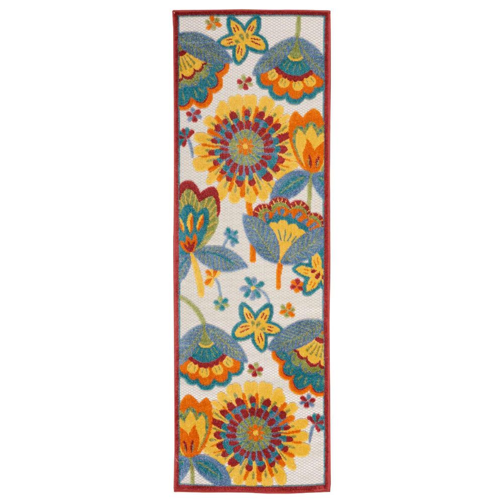Nourison Aloha 2" x 6" Bright Blue, Neutral Ivory, Yellow and Red Indoor/Outdoor Runner, , large