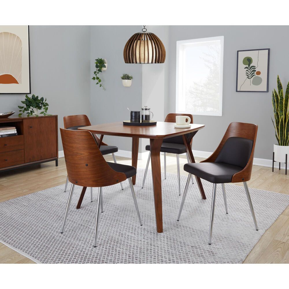 LumiSource Anabelle Side Chair with Brown Cushion in Chrome and Walnut (Set of 2), , large