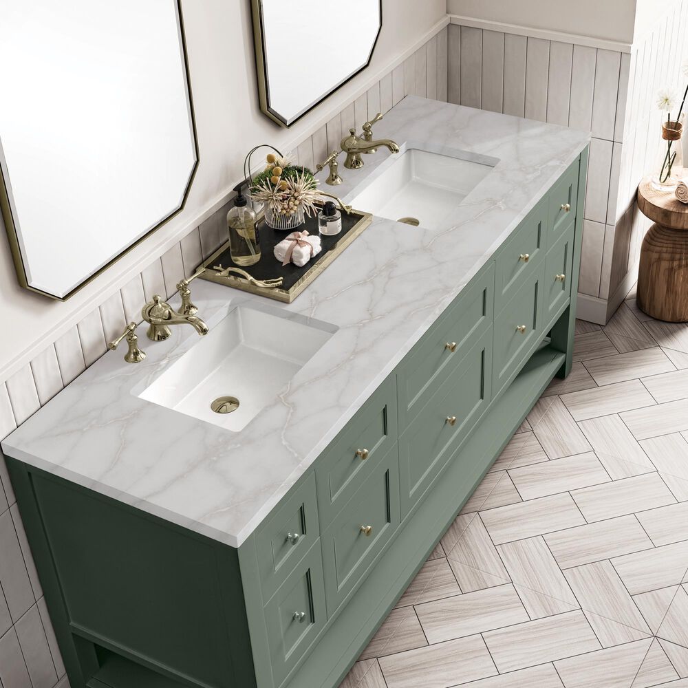 James Martin Vanities Breckenridge 72" Double Bathroom Vanity in Smokey Celadon with 3 cm Eternal Jasmine Pearl Silestone Top, Rectangular Sinks and FreePower Wireless Charger, , large